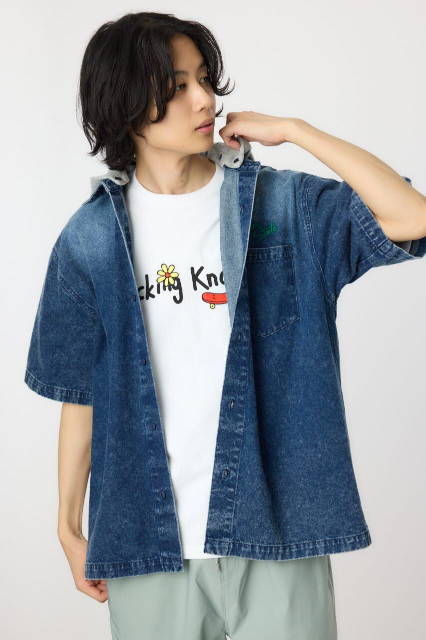 RODEO CROWNS「バックロゴフードデニムシャツ」|シャツ・ブラウス|L/BLU1