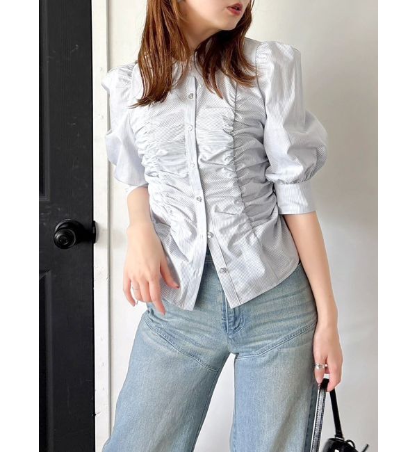 dazzlin「タックスリーブギャザーシャツ」|シャツ・ブラウス|ブルー