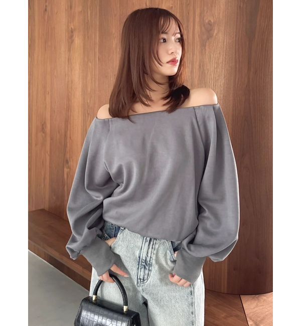 dazzlin「【吉田朱里】タックスリーブオフショルスウェット ※BLACK WEB限定カラー」|スウェット・ジャージ|