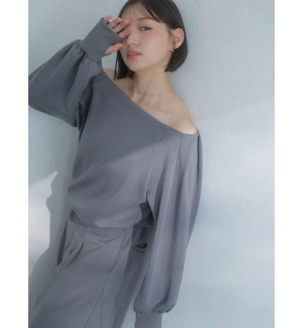 dazzlin「【吉田朱里】タックスリーブオフショルスウェット ※BLACK WEB限定カラー」|スウェット・ジャージ|チャコールグレー