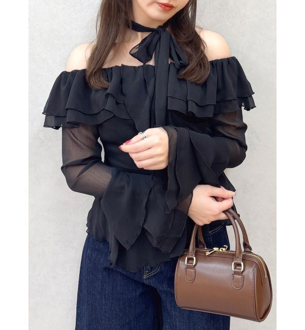 dazzlin「シアーティアードフリルオフショルブラウス」|シャツ・ブラウス|ブラック