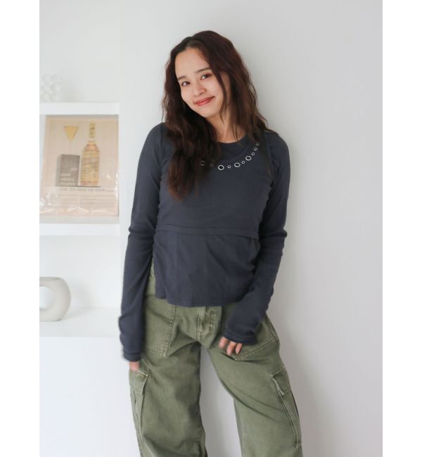Ungrid「ハトメデザインレイヤードロングスリーブTee」|Tシャツ・カットソー|