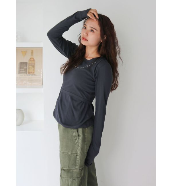 Ungrid「ハトメデザインレイヤードロングスリーブTee」|Tシャツ・カットソー|