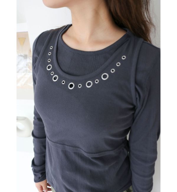 Ungrid「ハトメデザインレイヤードロングスリーブTee」|Tシャツ・カットソー|