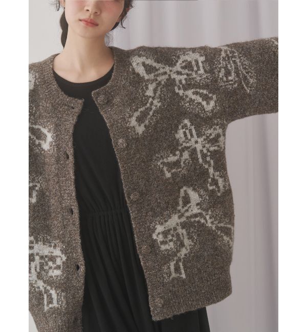 merry jenny「ribbon jacquard knit cardigan」|カーディガン|ブラウン
