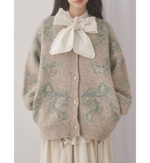 merry jenny「ribbon jacquard knit cardigan」|カーディガン|ベージュ
