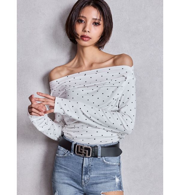 GYDA「ドットパターンオフショルトップス」|Tシャツ・カットソー|