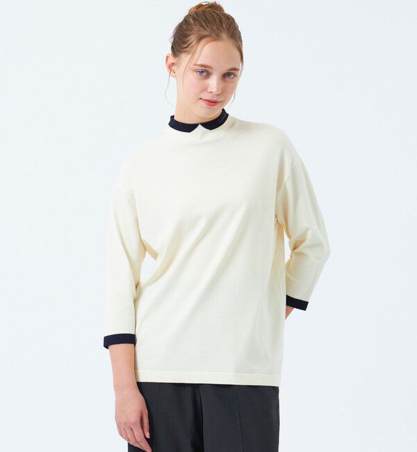 MACKINTOSH PHILOSOPHY「Cleric Collar Knit ワイドフィット(七分袖)」|ニット・セーター|オフホワイト