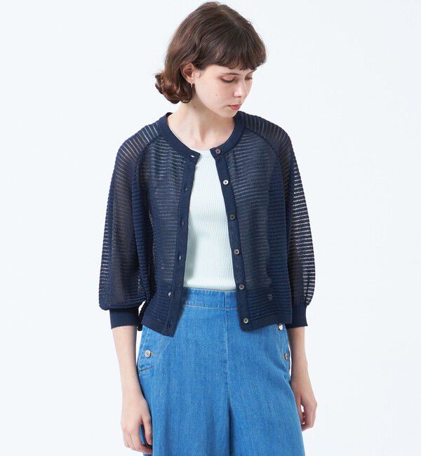 MACKINTOSH PHILOSOPHY「シアーボーダーカーディガン」|ニット・セーター|ネイビー