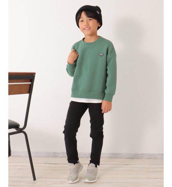 ikka kids「裏起毛裾レイヤードワッペントレーナー（120~160cm）」|Tシャツ・カットソー|