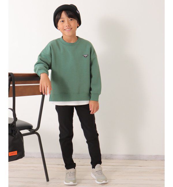 ikka kids「裏起毛裾レイヤードワッペントレーナー（120~160cm）」|Tシャツ・カットソー|