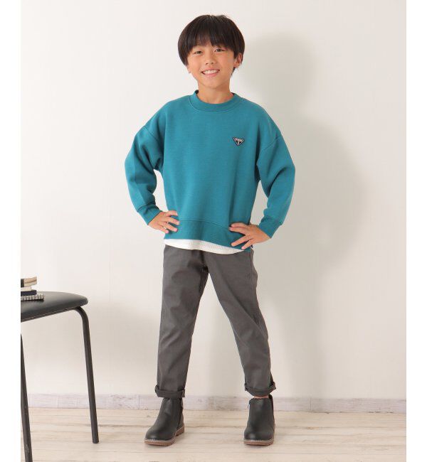 ikka kids「裏起毛裾レイヤードワッペントレーナー（120~160cm）」|Tシャツ・カットソー|