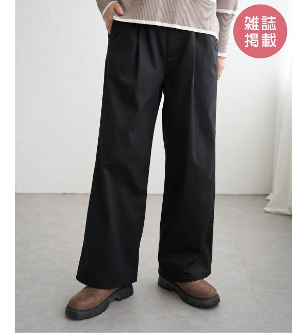 ikka「あたたかボンディングワイドパンツ」|その他|ブラック