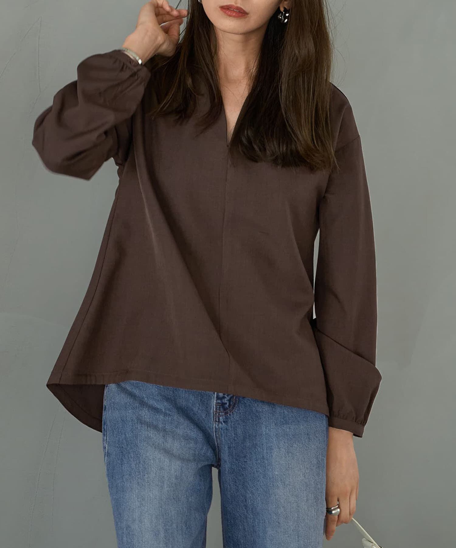 STYLE DELI「【LUXE】ハートVネックブラウス」|シャツ・ブラウス|ブラウン
