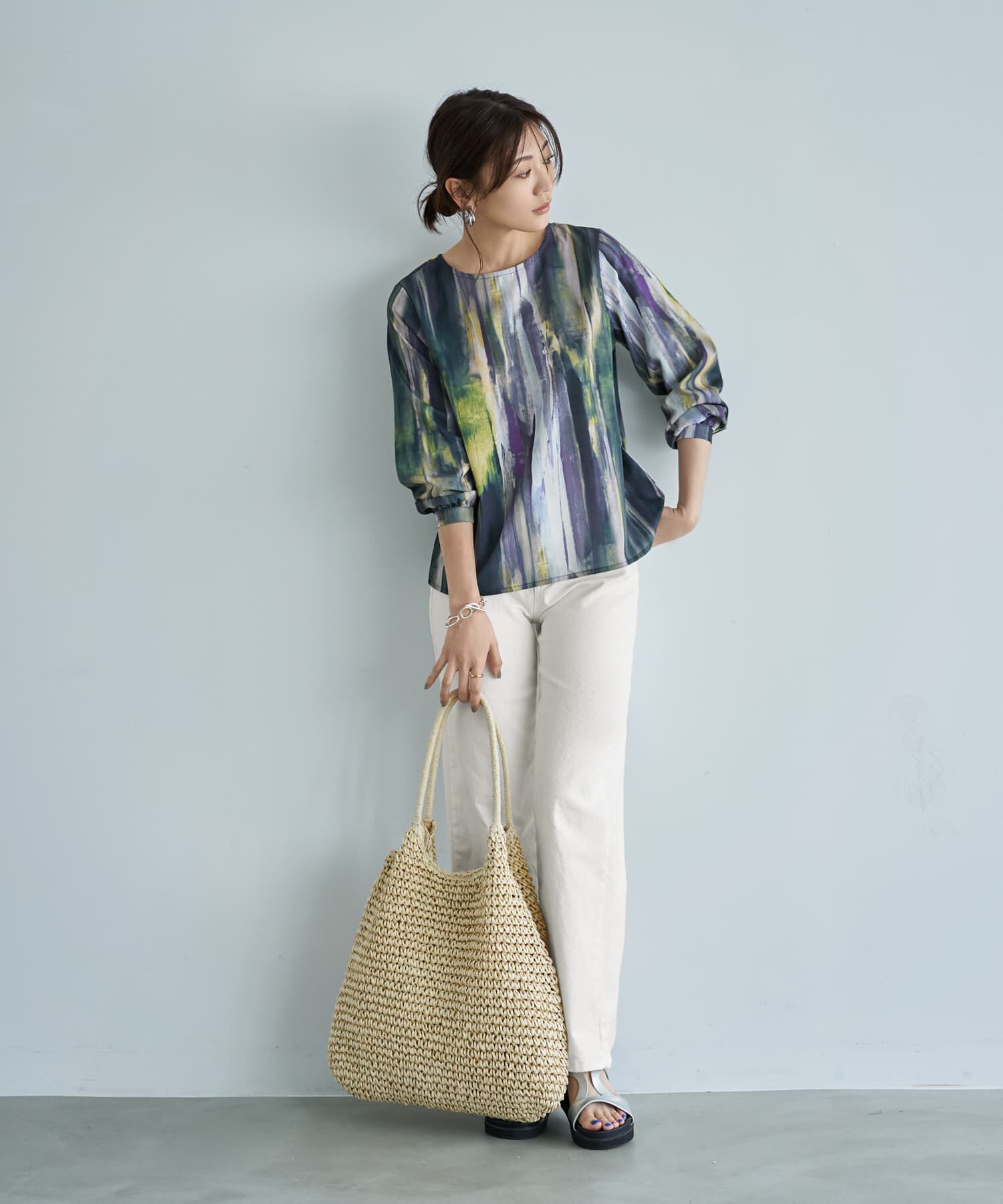 STYLE DELI「重ね着キャミセット水彩ストライプ柄ブラウス」|シャツ・ブラウス|