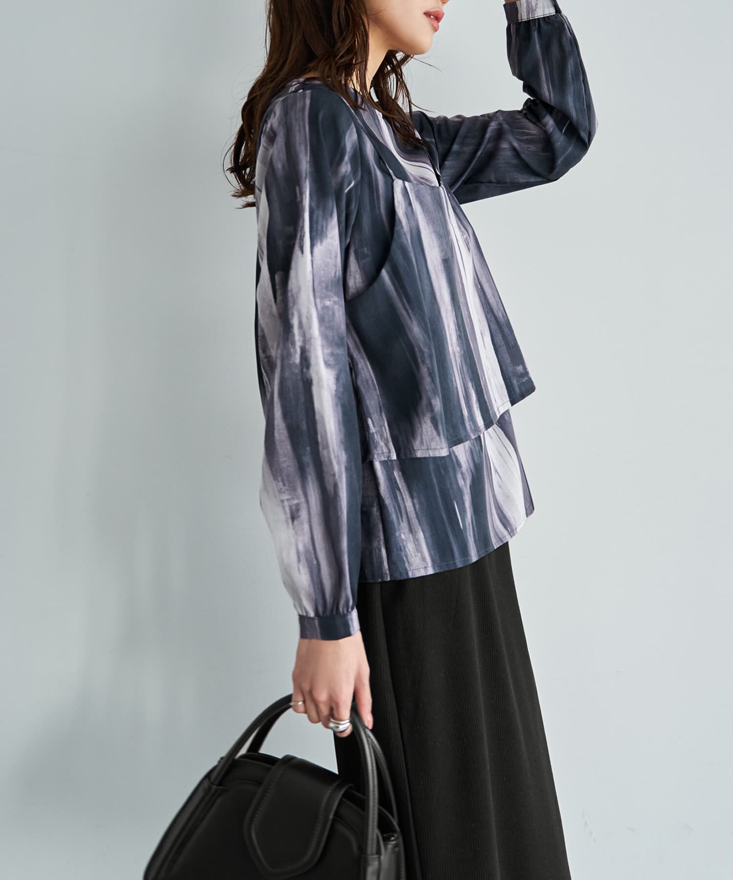 STYLE DELI「重ね着キャミセット水彩ストライプ柄ブラウス」|シャツ・ブラウス|