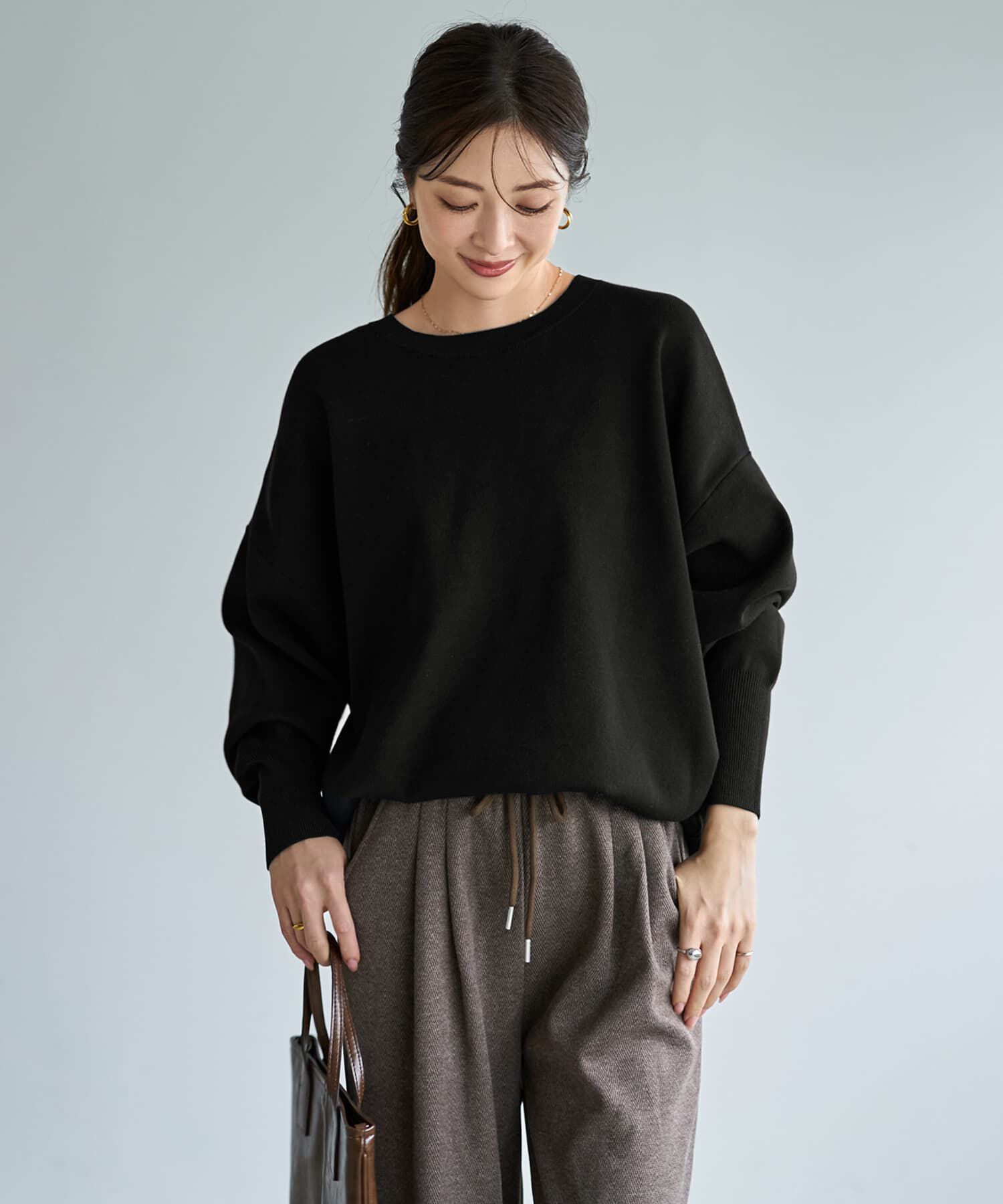 STYLE DELI「スムースハイゲージゆったりクルーネックニット」|ニット・セーター|ブラック