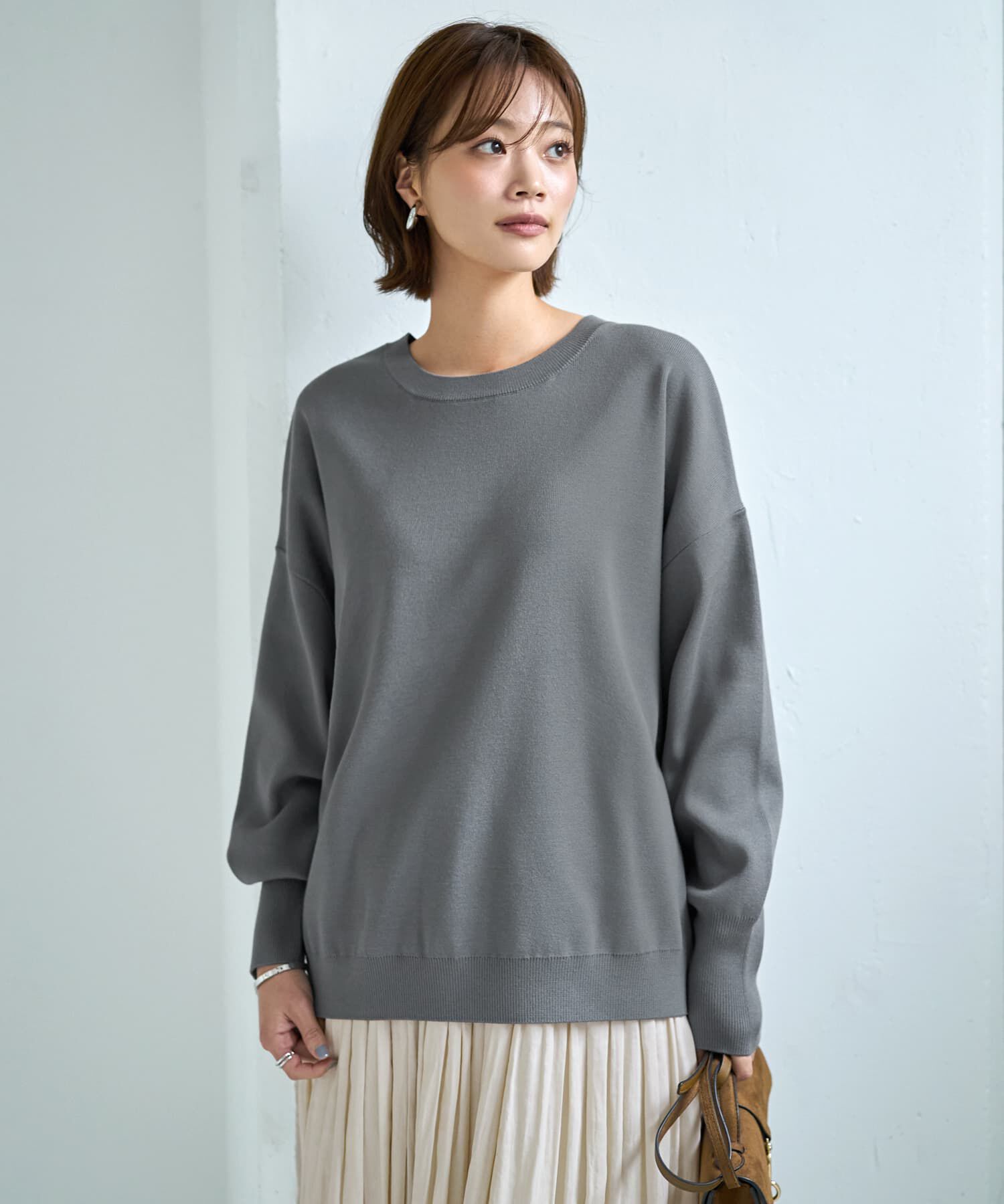 STYLE DELI「スムースハイゲージゆったりクルーネックニット」|ニット・セーター|ダークグレー