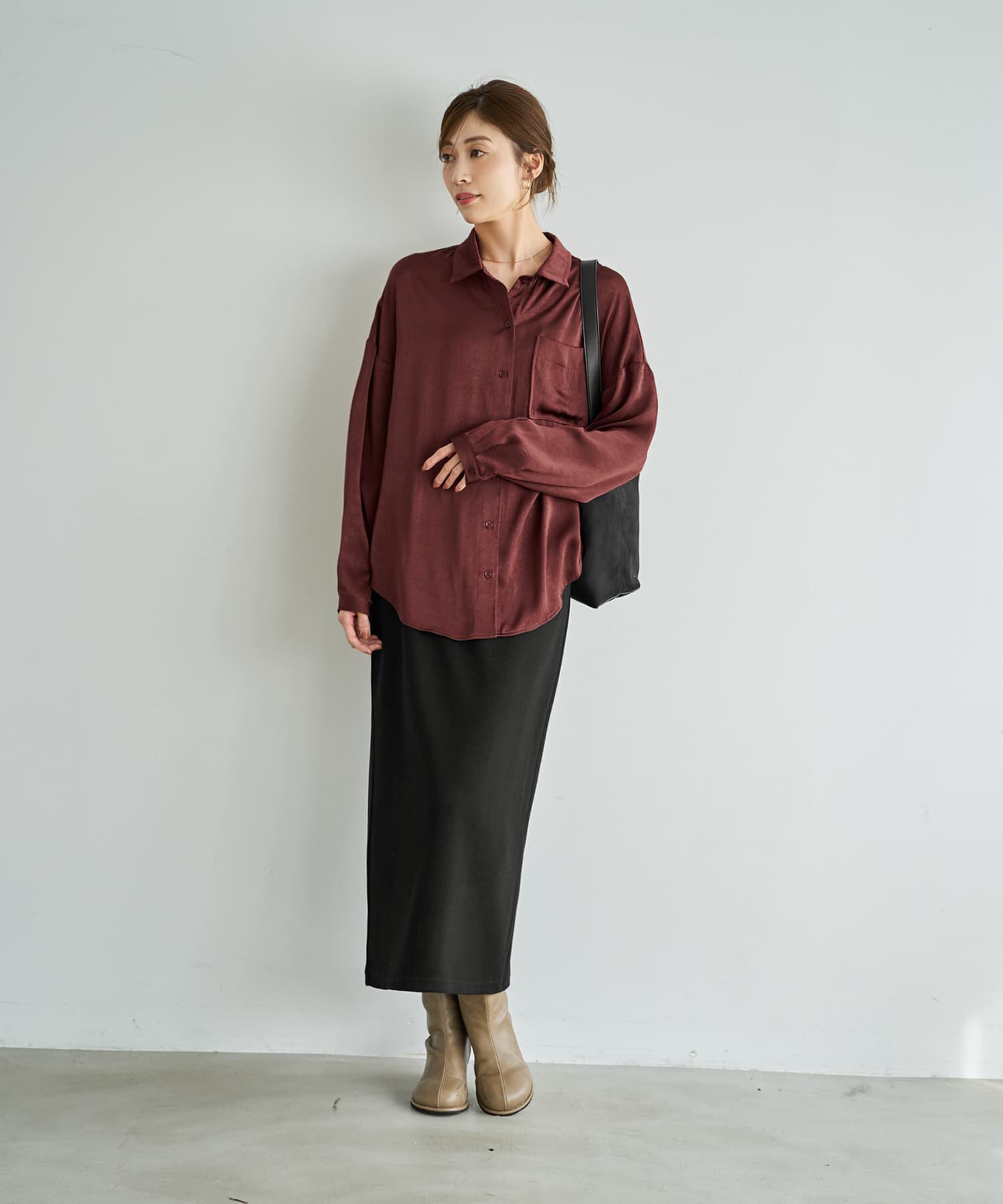 STYLE DELI「【LUXE】シボ入りとろみサテンシャツB」|シャツ・ブラウス|