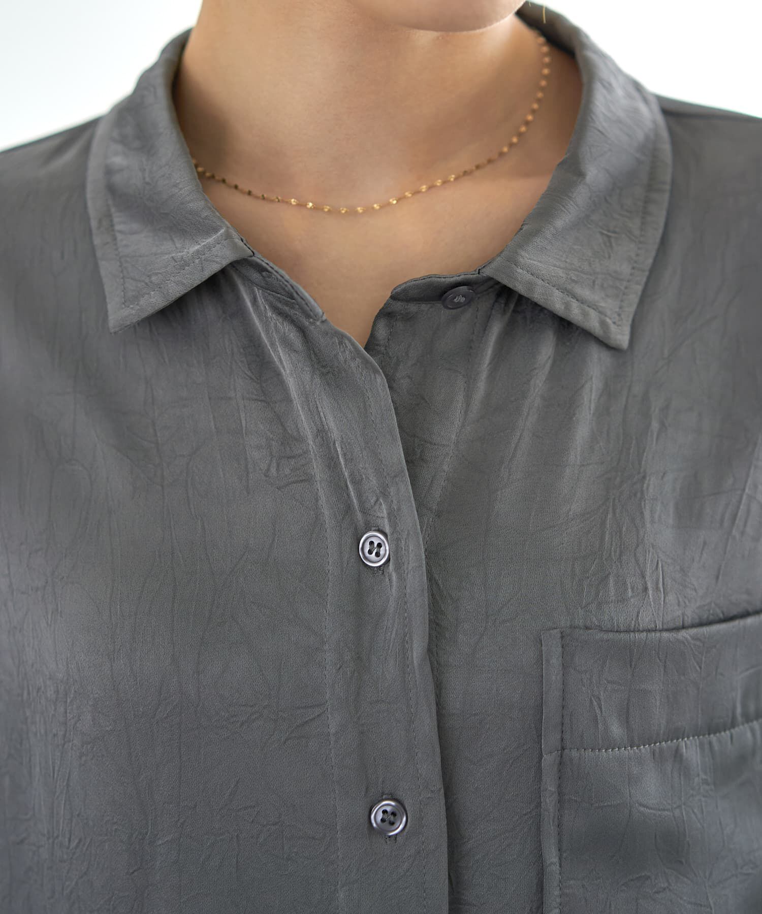 STYLE DELI「【LUXE】シボ入りとろみサテンシャツB」|シャツ・ブラウス|