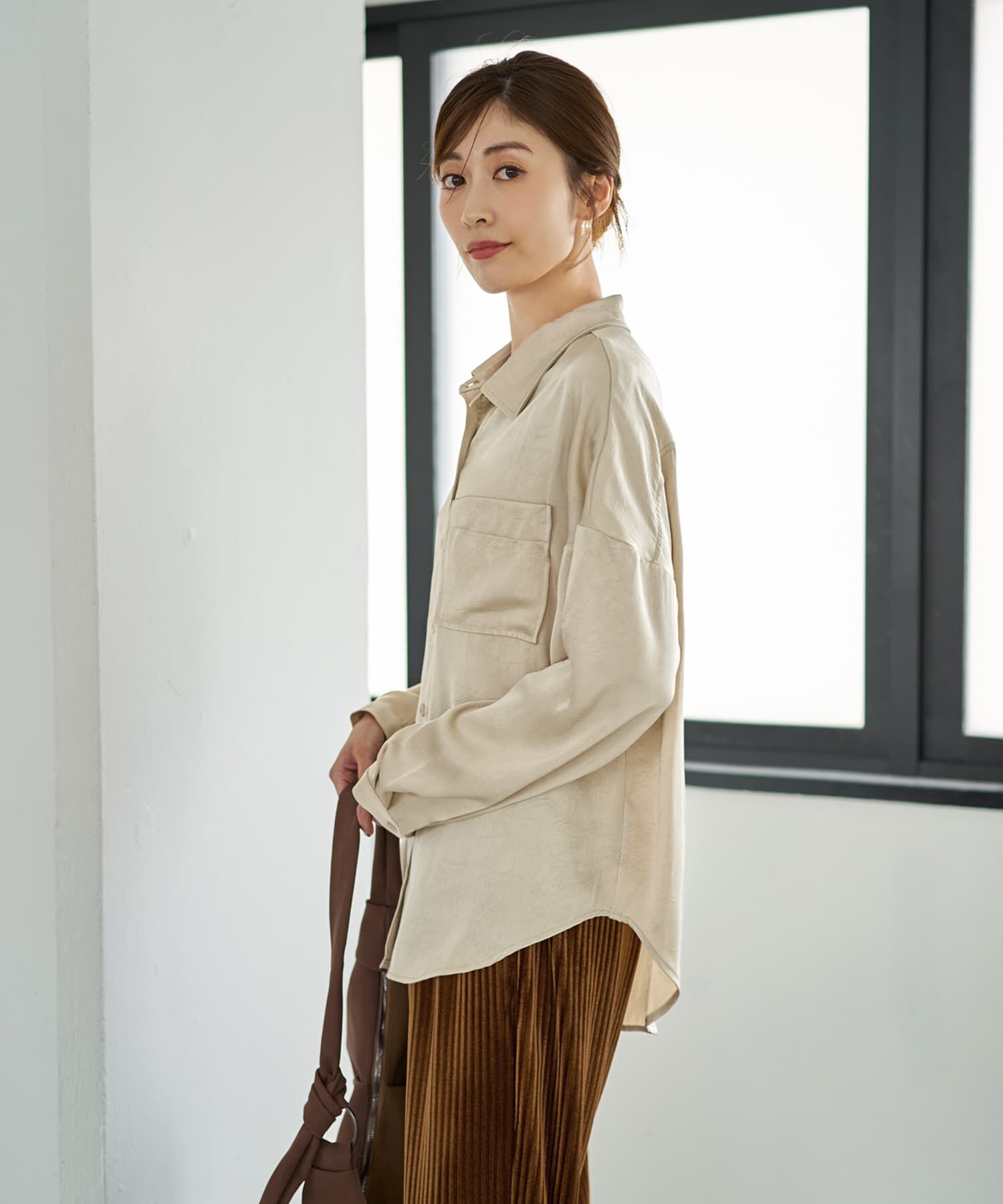 STYLE DELI「【LUXE】シボ入りとろみサテンシャツB」|シャツ・ブラウス|