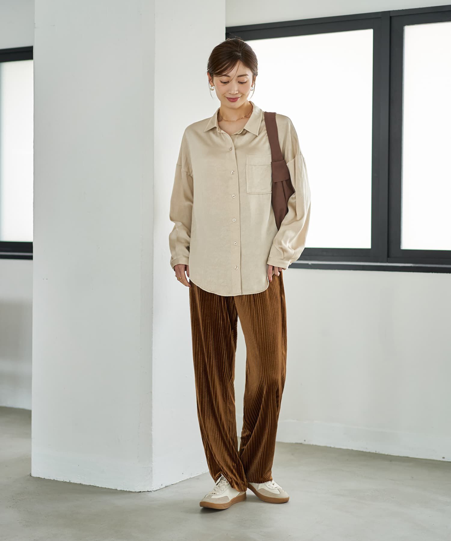 STYLE DELI「【LUXE】シボ入りとろみサテンシャツB」|シャツ・ブラウス|