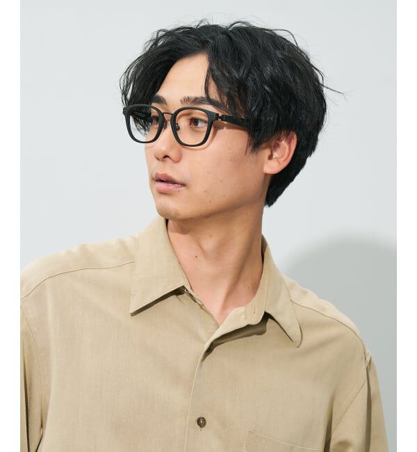  「 ウェリントン型 メガネ | レザー調、ラバーテンプル Zoff  レンズ交換券付 レンズ交換券付」|メガネ|