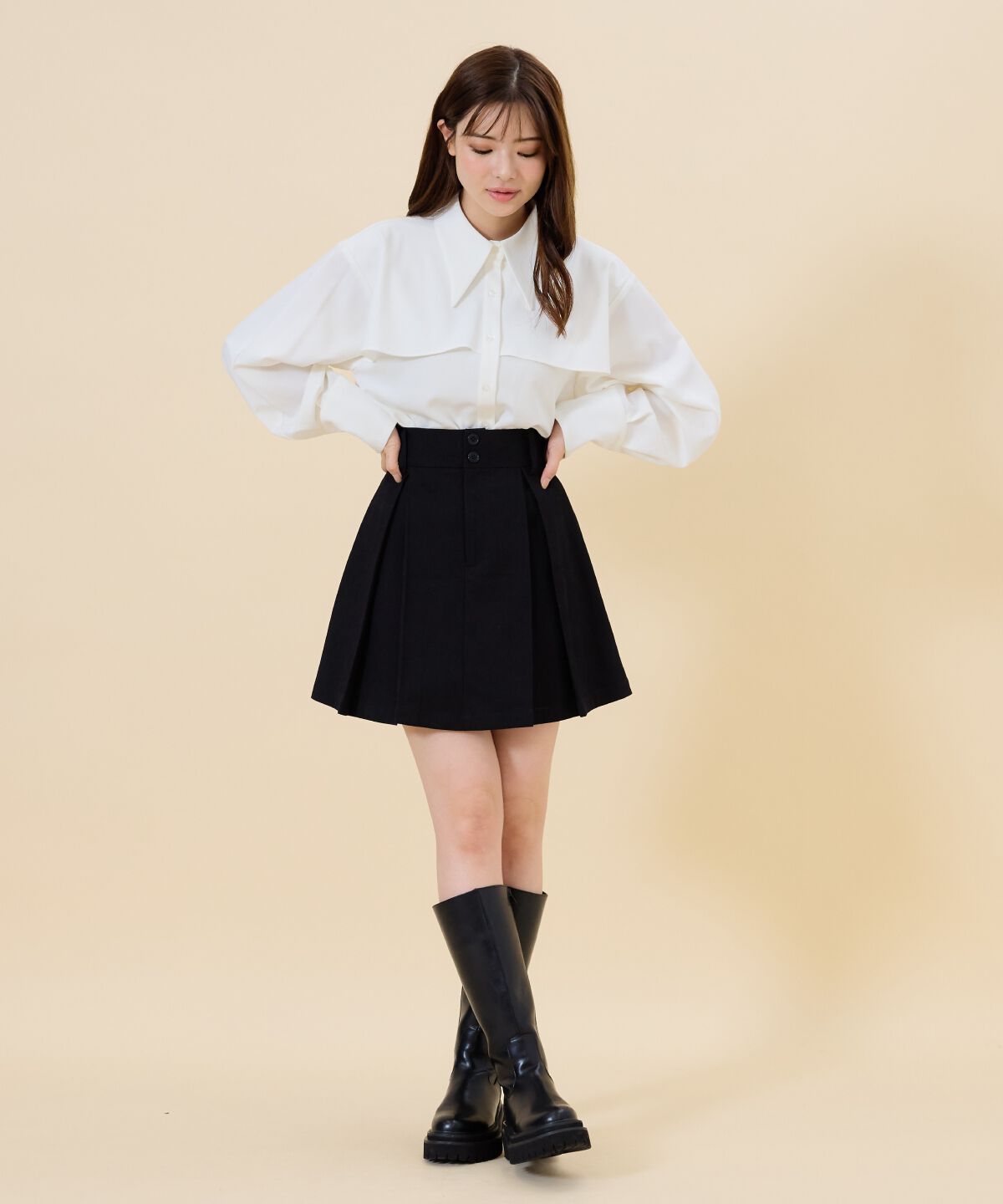 REDYAZEL「タックプリーツミニスカート」|フレア|