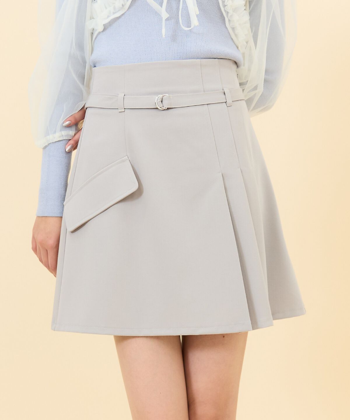 REDYAZEL「ハイウエストアシメプリーツミニスカート」|フレア|