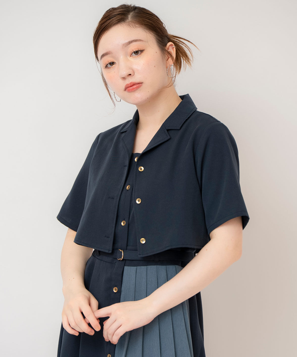 REDYAZEL「バイカラーアシメプリーツシャツワンピース」|ワンピース|