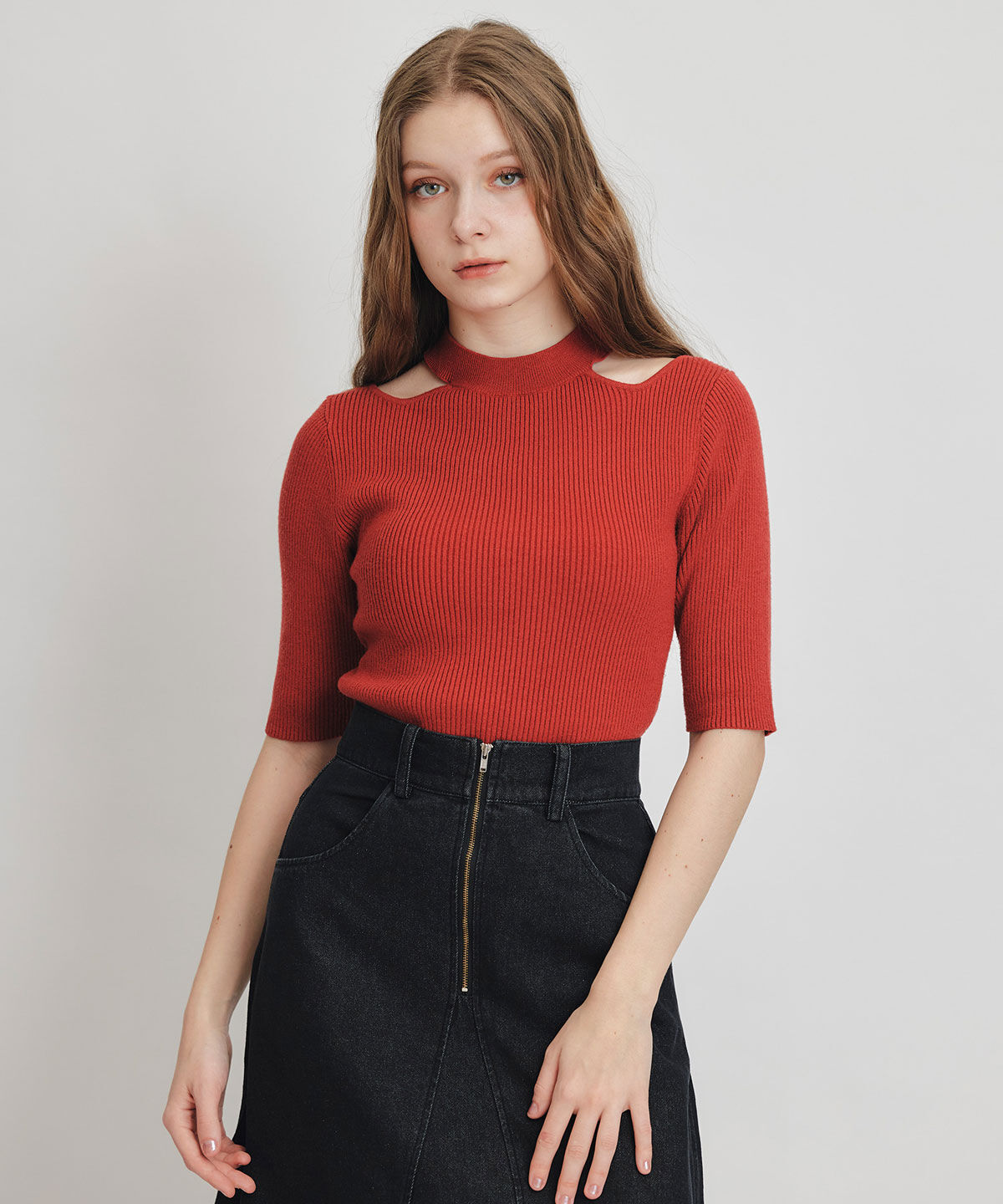 REDYAZEL「カットアウトハーフスリーブニットプルオーバー」|ニット・セーター|