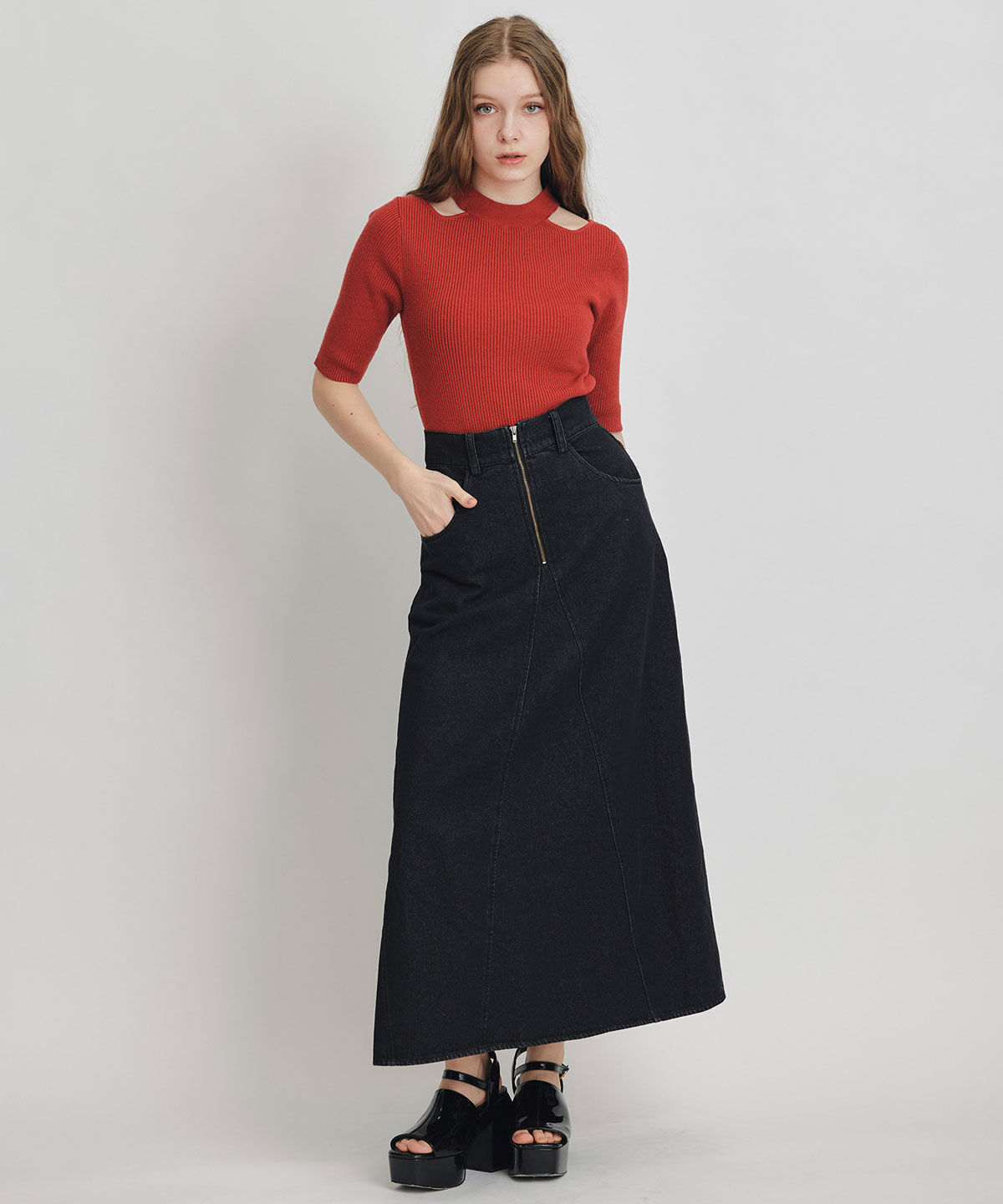 REDYAZEL「カットアウトハーフスリーブニットプルオーバー」|ニット・セーター|