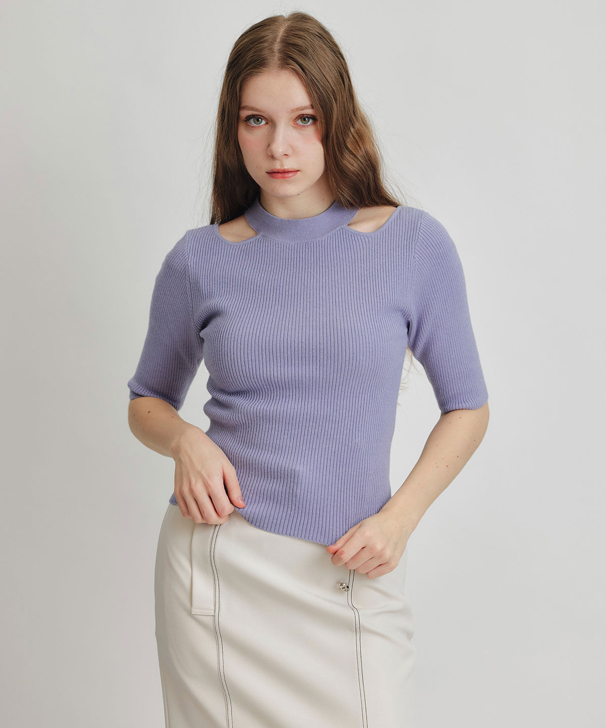 REDYAZEL「カットアウトハーフスリーブニットプルオーバー」|ニット・セーター|