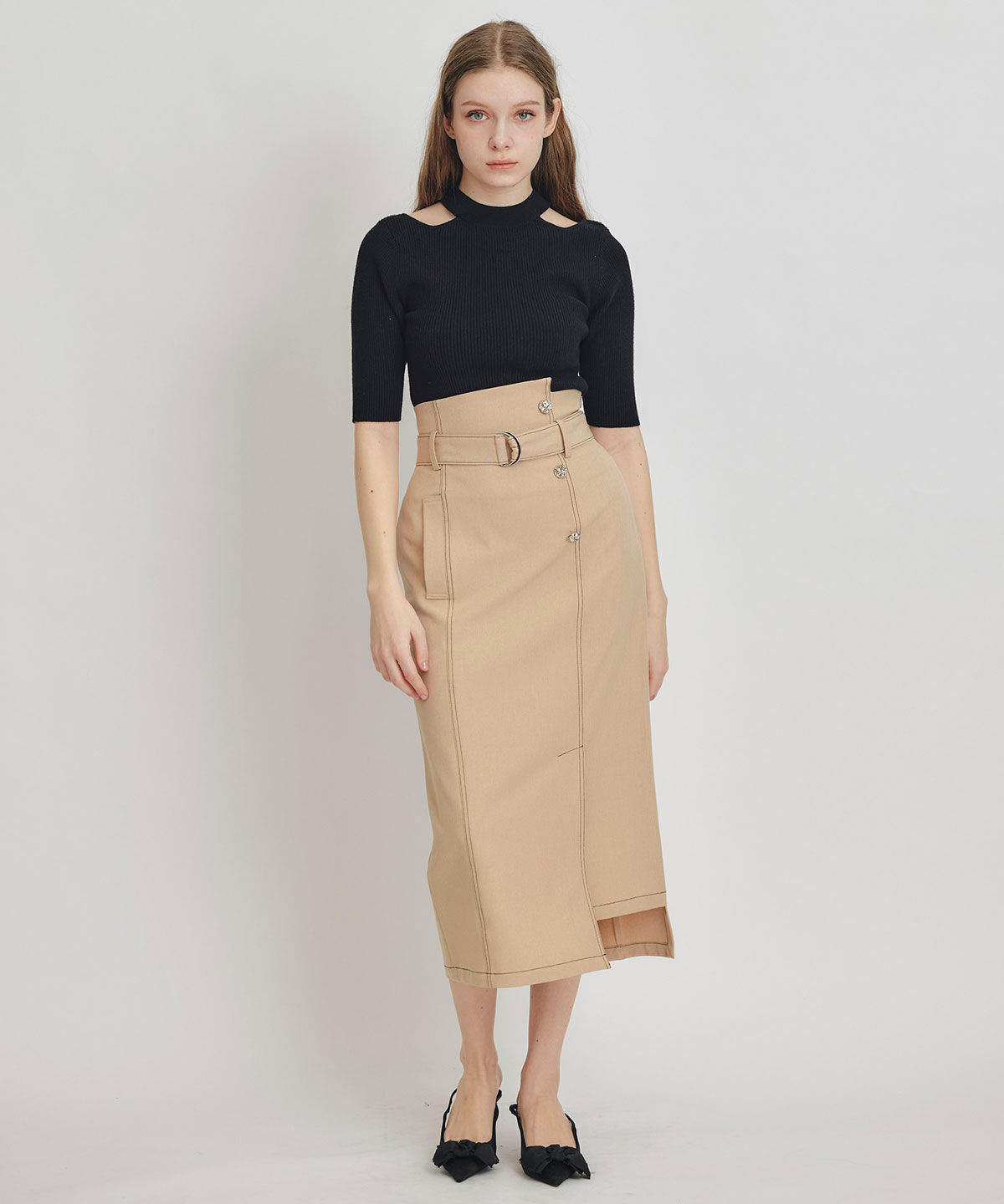 REDYAZEL「カットアウトハーフスリーブニットプルオーバー」|ニット・セーター|