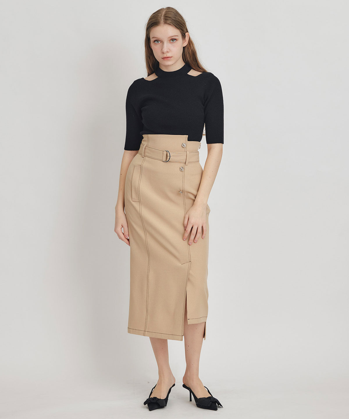 REDYAZEL「カットアウトハーフスリーブニットプルオーバー」|ニット・セーター|