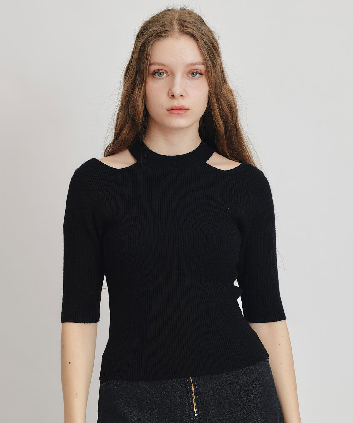 REDYAZEL「カットアウトハーフスリーブニットプルオーバー」|ニット・セーター|