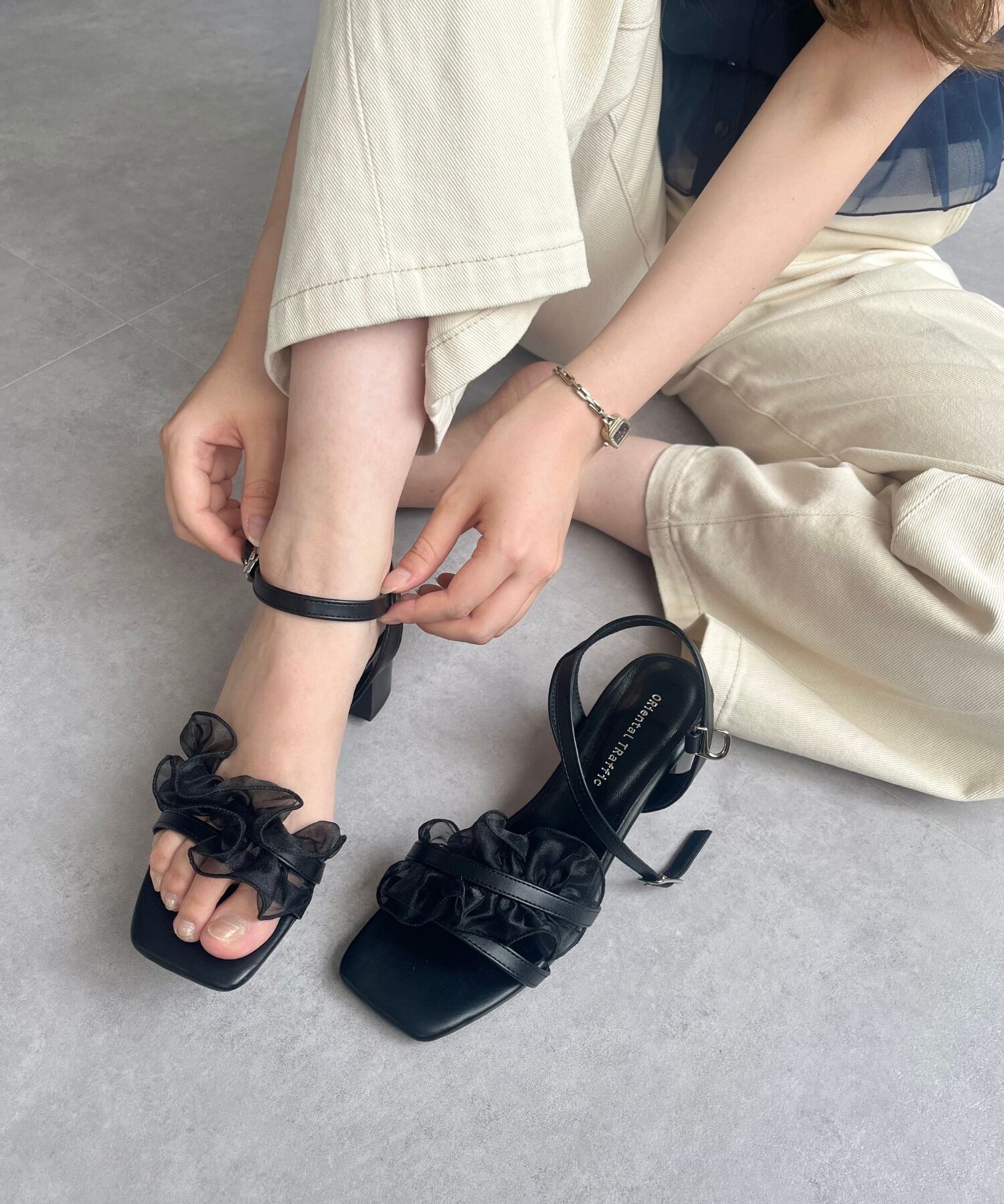 ORiental TRaffic「【WEB限定】フリルストラップヒールサンダル/55210 トレンド 人気 ヒール7cm」|サンダル|