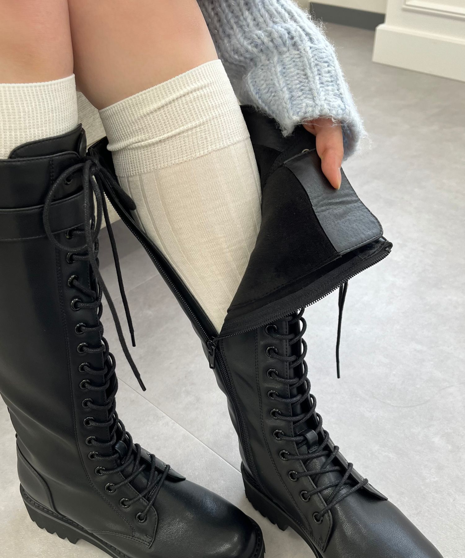 ORiental TRaffic「サイドベルト レースアップ ロングブーツ /55501 ストレッチ」|ロングブーツ|