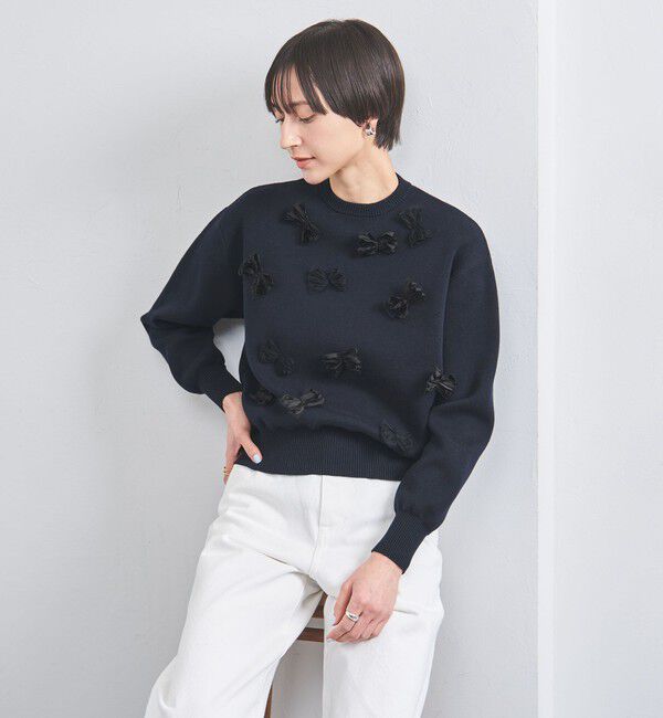 UNITED ARROWS「3D リボン クルーネック ニット」|ニット・セーター|NAVY