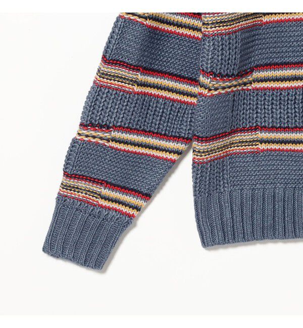 BEAMS「3ゲージ リンクス マルチボーダー クルーネック ニット」|ニット・セーター|