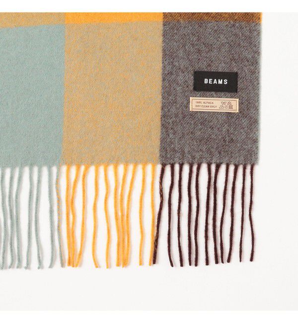 BEAMS「ブロックチェック アルパカ マフラー」|マフラー|