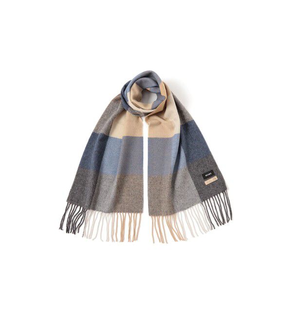 BEAMS「ブロックチェック アルパカ マフラー」|マフラー|BLUE
