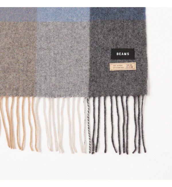 BEAMS「ブロックチェック アルパカ マフラー」|マフラー|