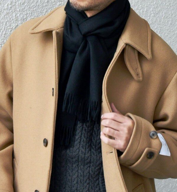 SHIPS any「SHIPS any: カシミヤ チェック / ソリッド シングル ストール◇」|マフラー|ブラック