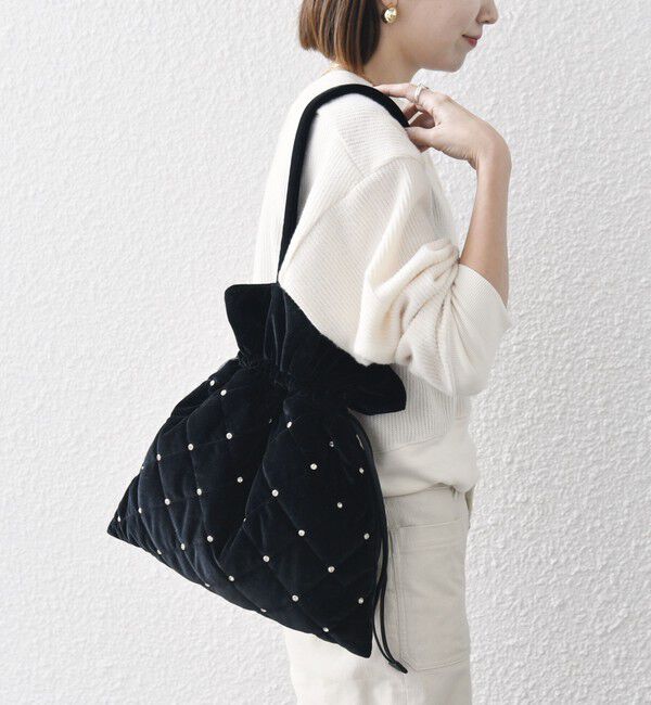 SHIPS any「SHIPS any: ビジュー ポリエステル ベロア キルティング ドロスト トートバッグ」|トートバッグ|