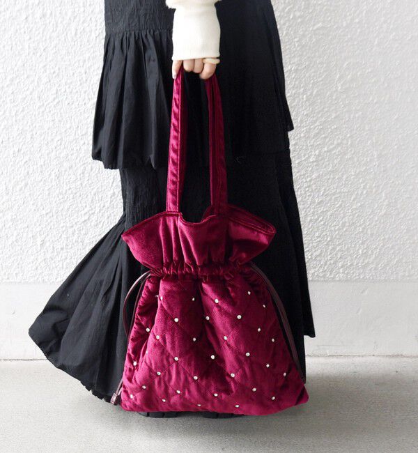 SHIPS any「SHIPS any: ビジュー ポリエステル ベロア キルティング ドロスト トートバッグ」|トートバッグ|