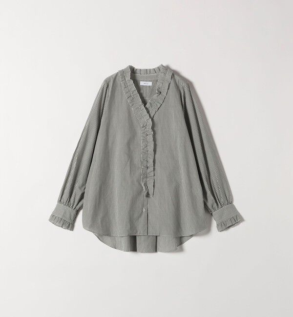 SHIPS any「SHIPS any:〈手洗い可能〉ストライプ フリル Vネック シャツ ブラウス」|シャツ・ブラウス|