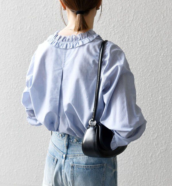 SHIPS any「SHIPS any:〈手洗い可能〉ストライプ フリル Vネック シャツ ブラウス」|シャツ・ブラウス|