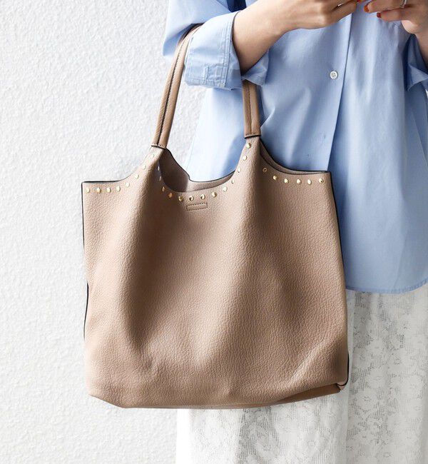 SHIPS any「【WEB限定】SHIPS any: ポーチ付き スタッズ A4 トート バッグ」|トートバッグ|ベージュ