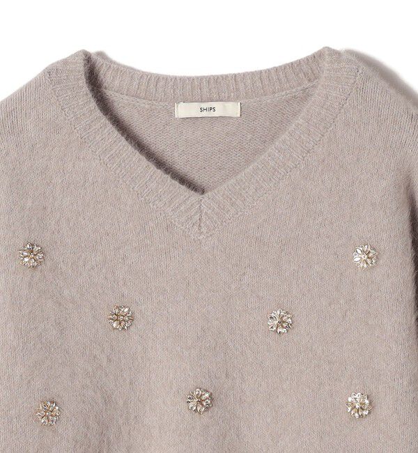 SHIPS for women「〈手洗い可能〉フォックス ビジュー Vネック ニット」|ニット・セーター|